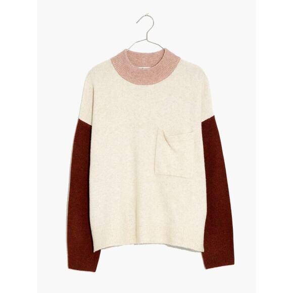 Madewell Redmond Mockneck Pocket Sweater Size S Colorblock Wool Blend Neutral - Picture 1 of 9